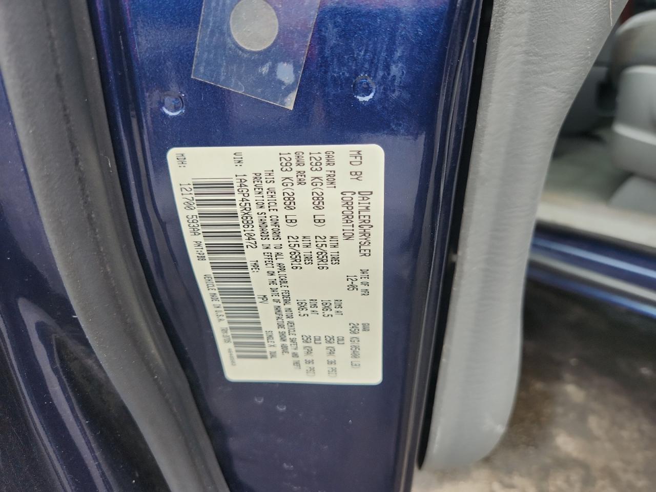 CHRYSLER MINIVAN 2006 VIN 1A4GP45RX6B610472 фото 13