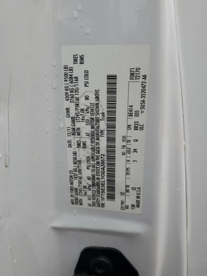 2012 Ford Econoline E350 Super Duty Van VIN: 1FTSE3EL1CDA38672 Lot: 58375115