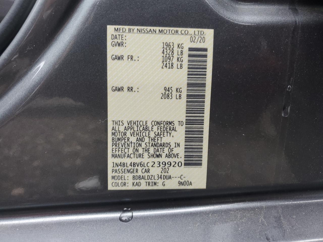 1N4BL4BV6LC239920 NISSAN ALTIMA 2020