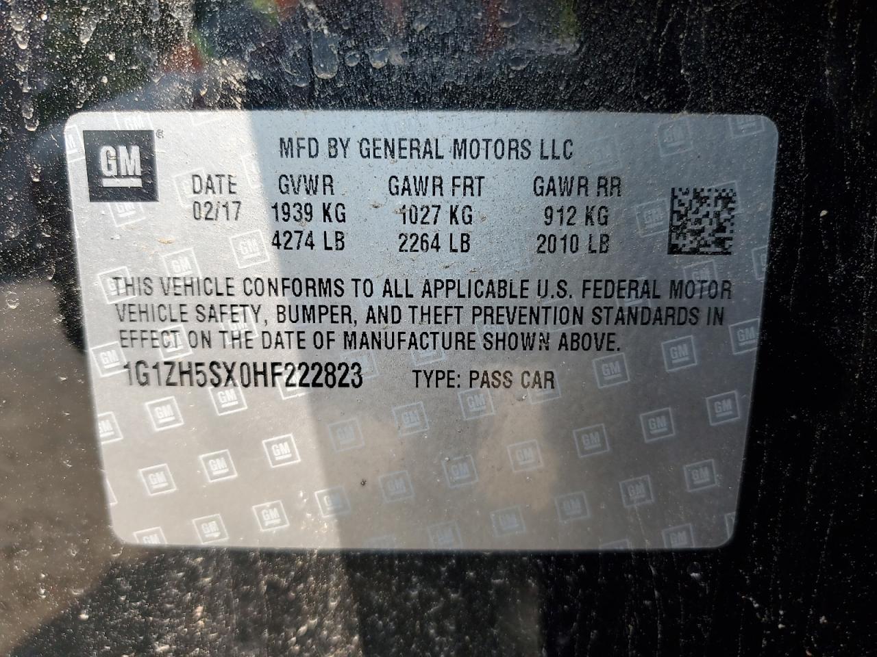 1G1ZH5SX0HF222823 CHEVROLET MALIBU 2017