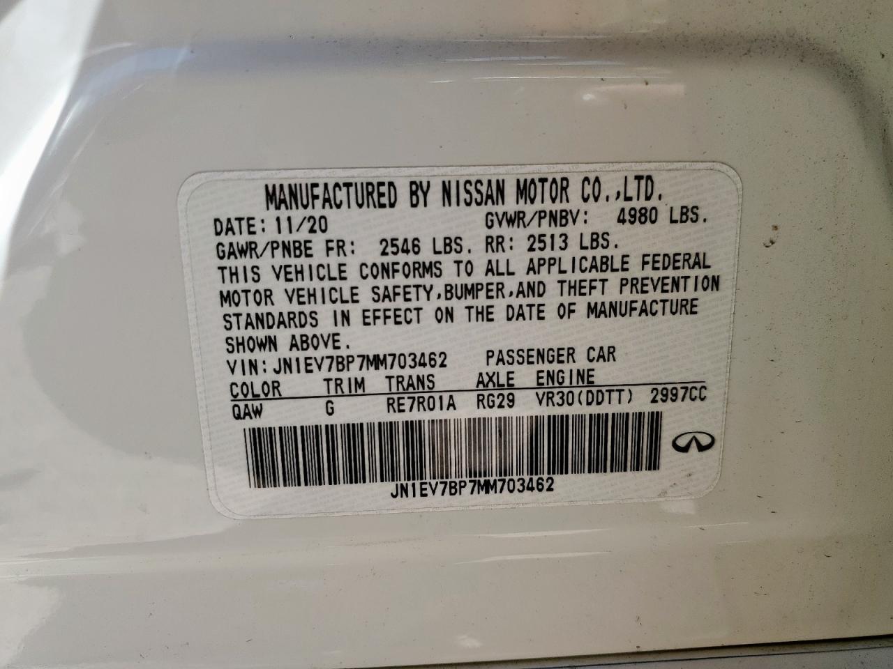 2021 Infiniti Q50 Luxe VIN: JN1EV7BP7MM703462 Lot: 61225935