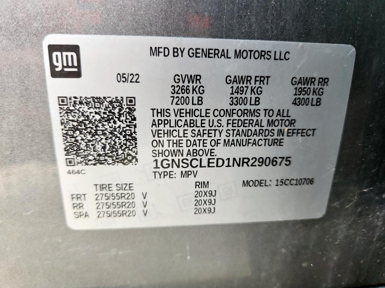 2022 Chevrolet Tahoe C1500 VIN: 1GNSCLED1NR290675 Lot: 62668365