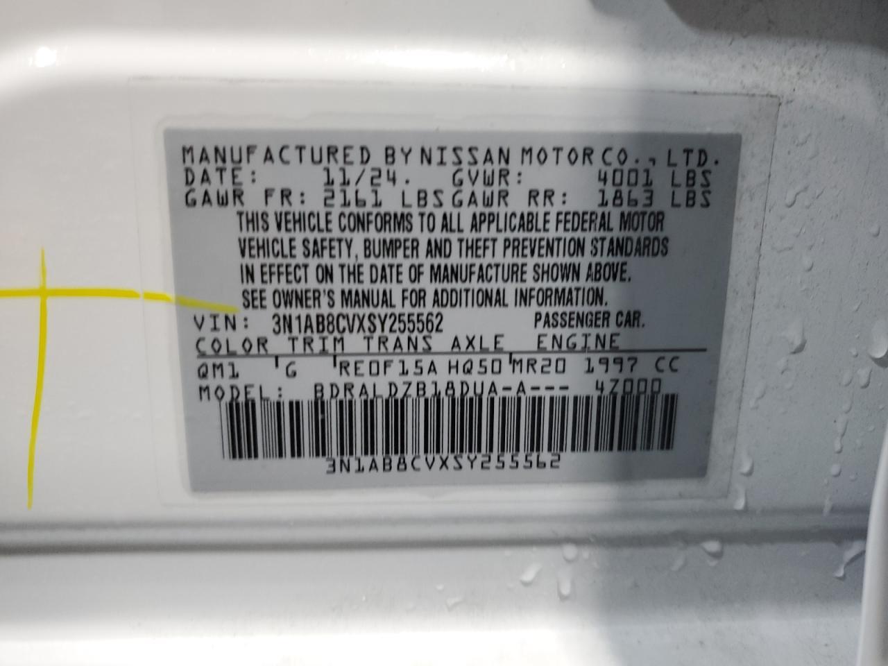 3N1AB8CVXSY255562 NISSAN SENTRA 2025