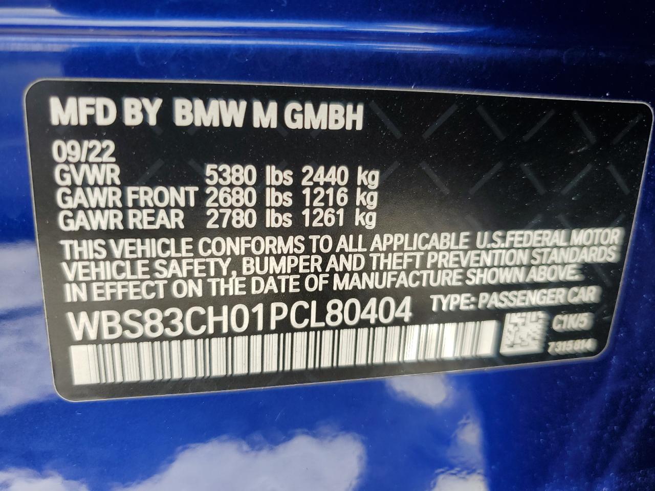 2023 BMW M5 VIN: WBS83CH01PCL80404 Lot: 60375945
