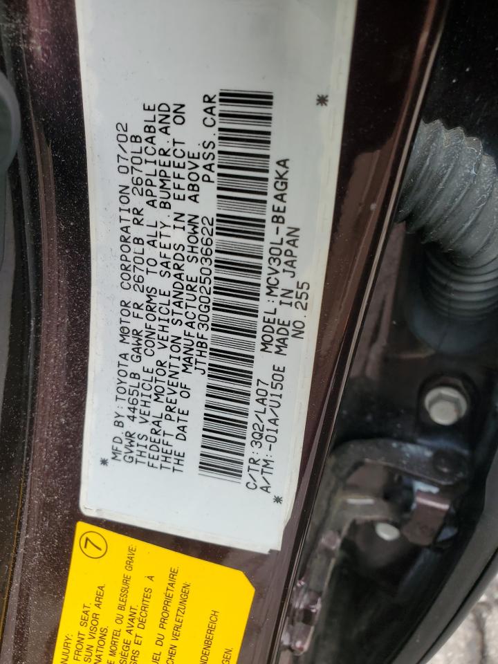 2002 Lexus Es 300 VIN: JTHBF30G025036622 Lot: 59345855