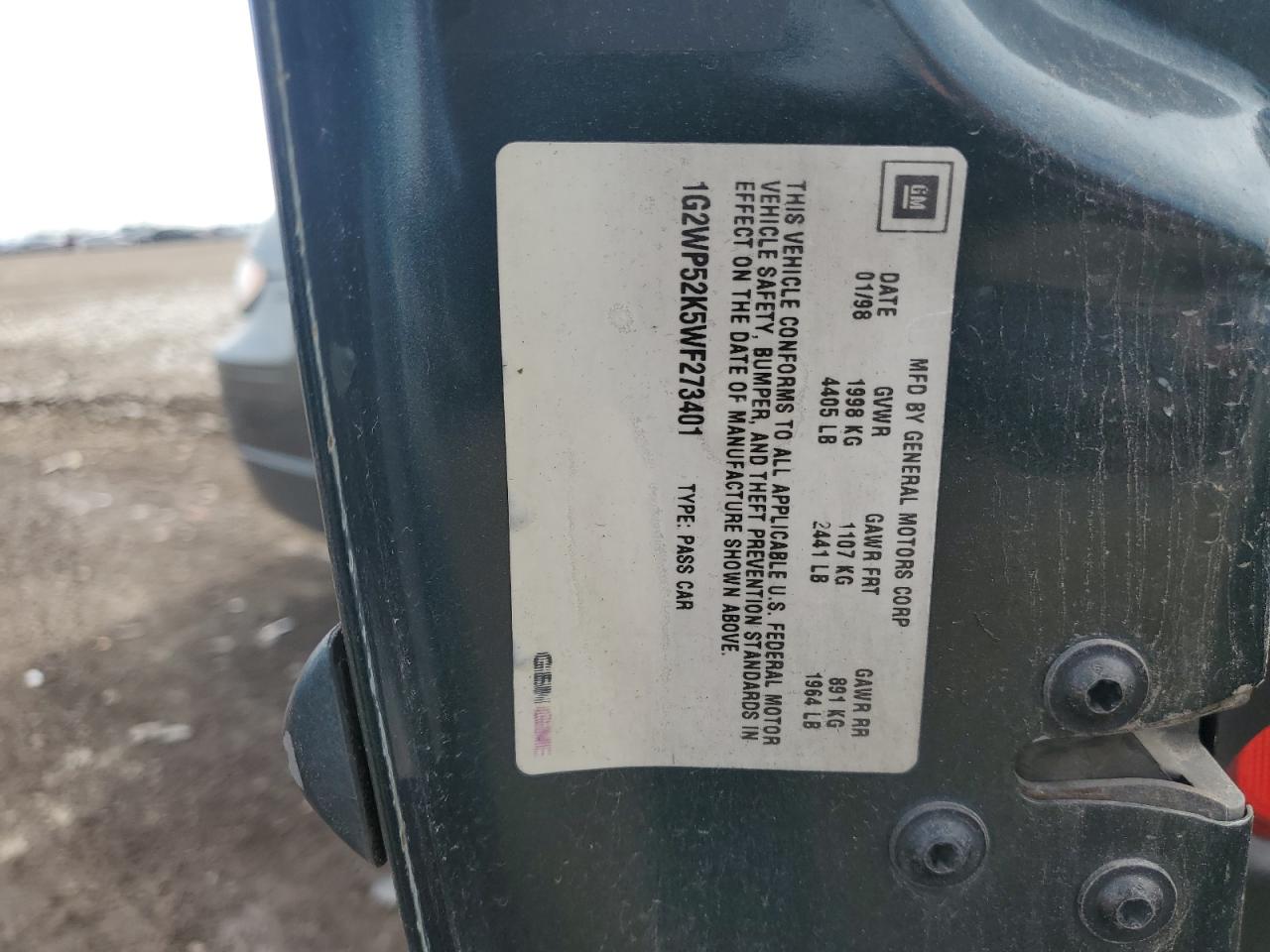 1998 Pontiac Grand Prix Gt VIN: 1G2WP52K5WF273401 Lot: 62217825