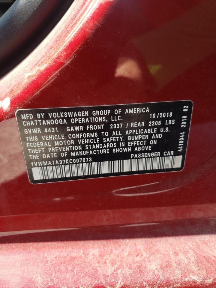 VOLKSWAGEN PASSAT 2019 VIN 1VWMA7A37KC007073 zdjęcie 12