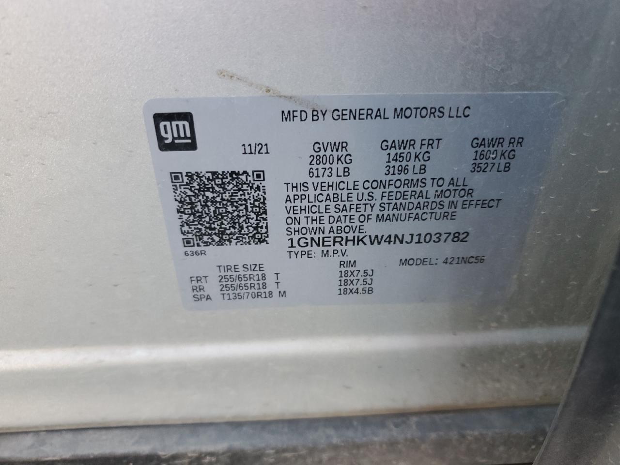 2022 Chevrolet Traverse Lt VIN: 1GNERHKW4NJ103782 Lot: 60924555