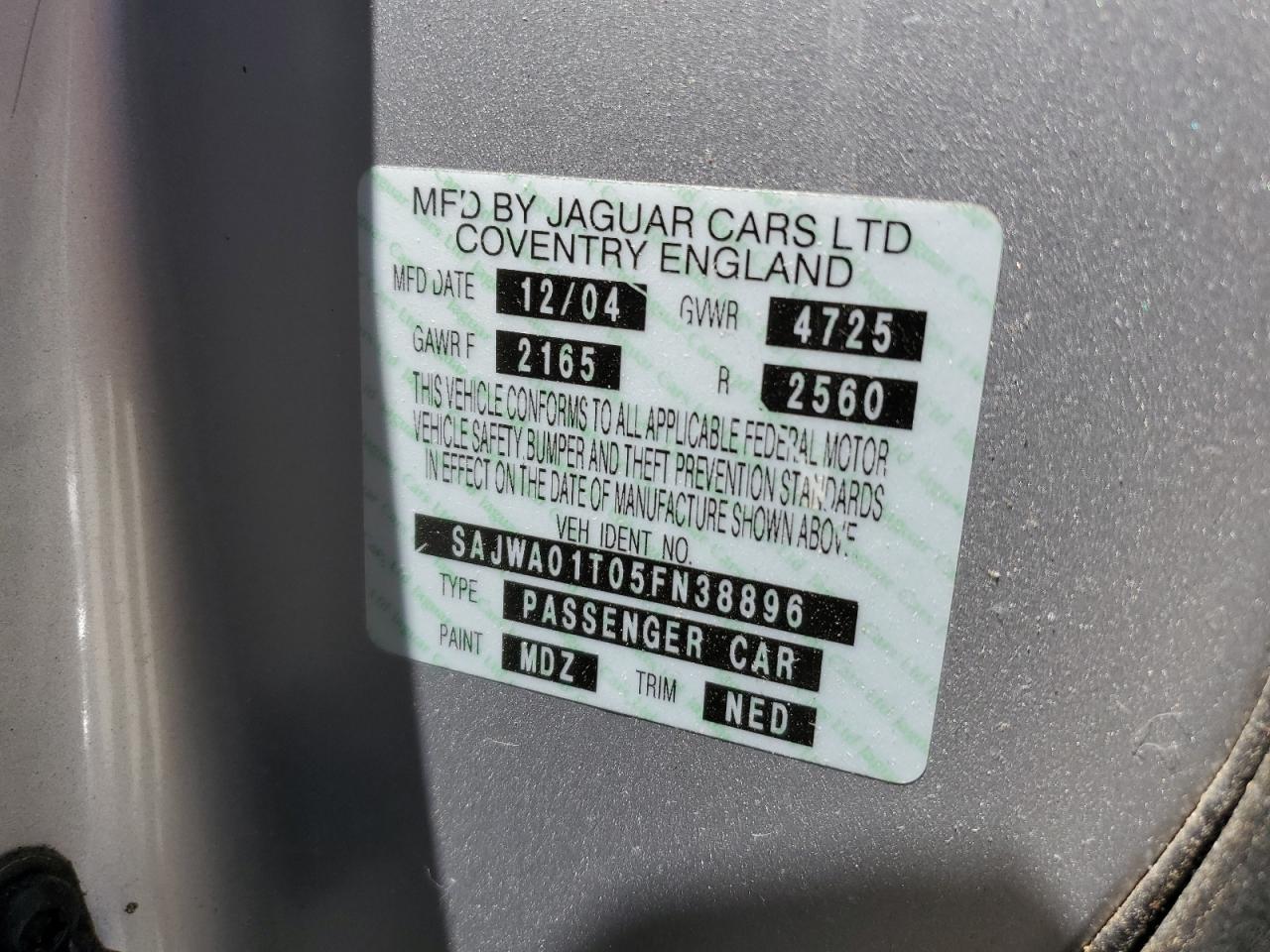 2005 Jaguar S-Type VIN: SAJWA01T05FN38896 Lot: 59428795