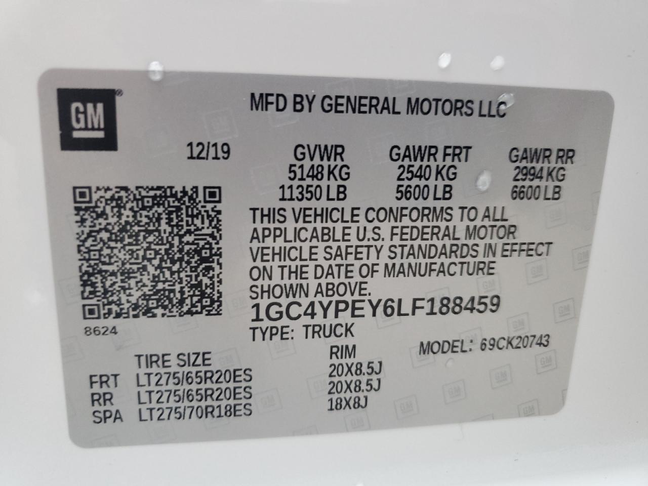 CHEVROLET ALL Models 2020 VIN 1GC4YPEY6LF188459 zdjęcie 12