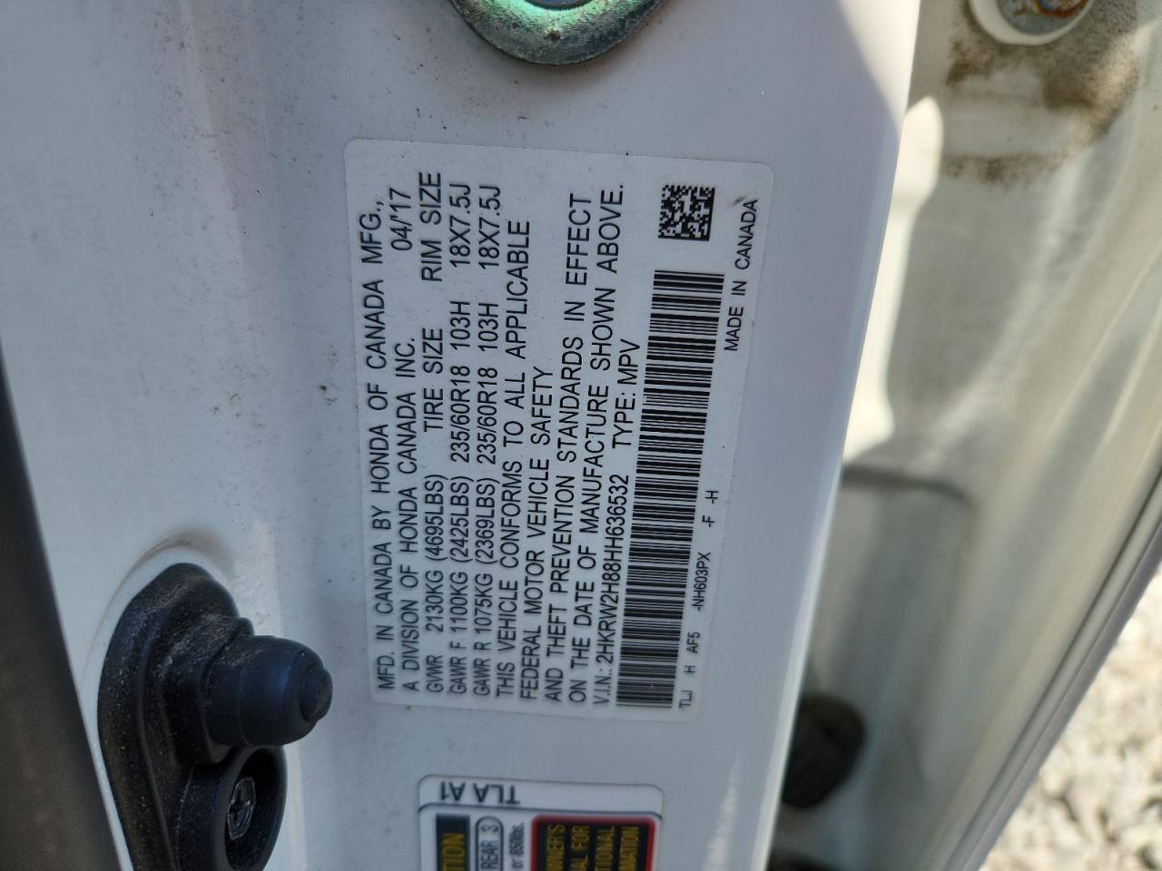 2HKRW2H88HH636532 HONDA CRV 2017