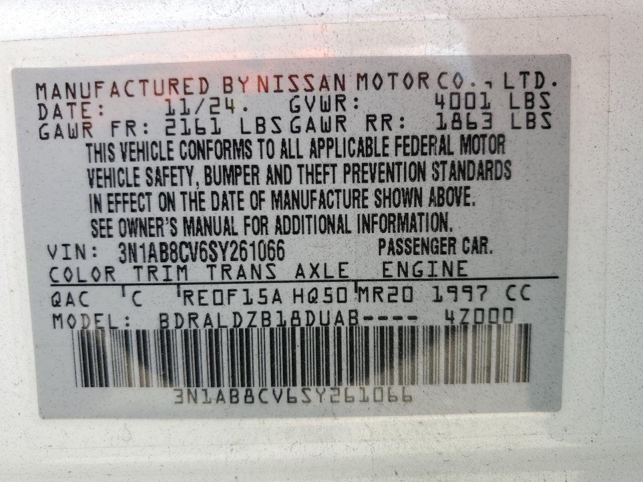 3N1AB8CV6SY261066 NISSAN SENTRA 2025