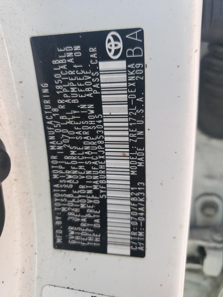 5YFBURHEXJP853045 TOYOTA COROLLA 2018