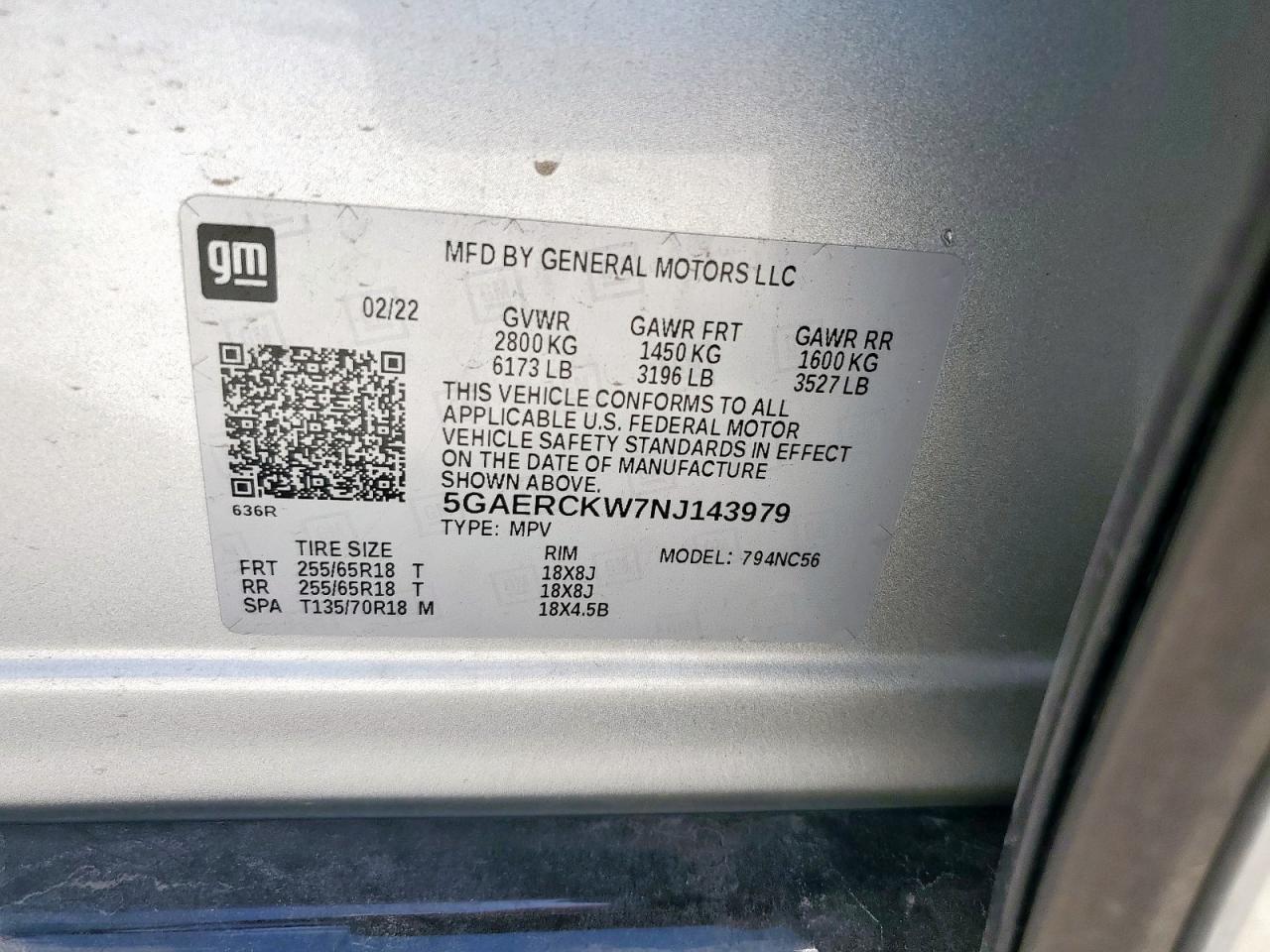 2022 Buick Enclave Premium VIN: 5GAERCKW7NJ143979 Lot: 84951915