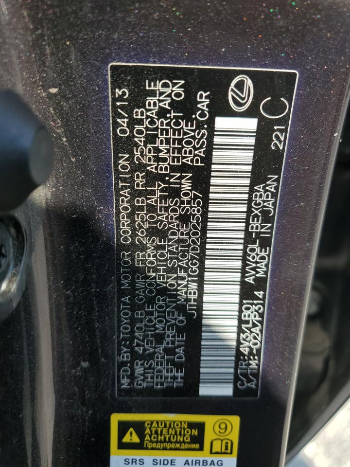 2013 Lexus Es 300H VIN: JTHBW1GG7D2025857 Lot: 59790165