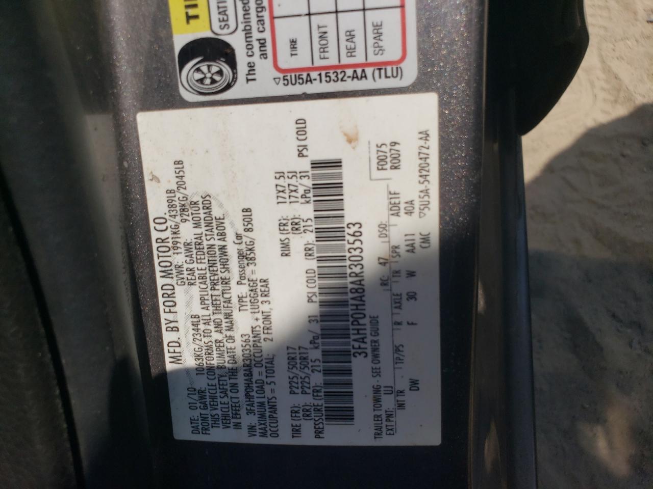 FORD FUSION 2010 VIN 3FAHP0HA8AR303563 фото 12