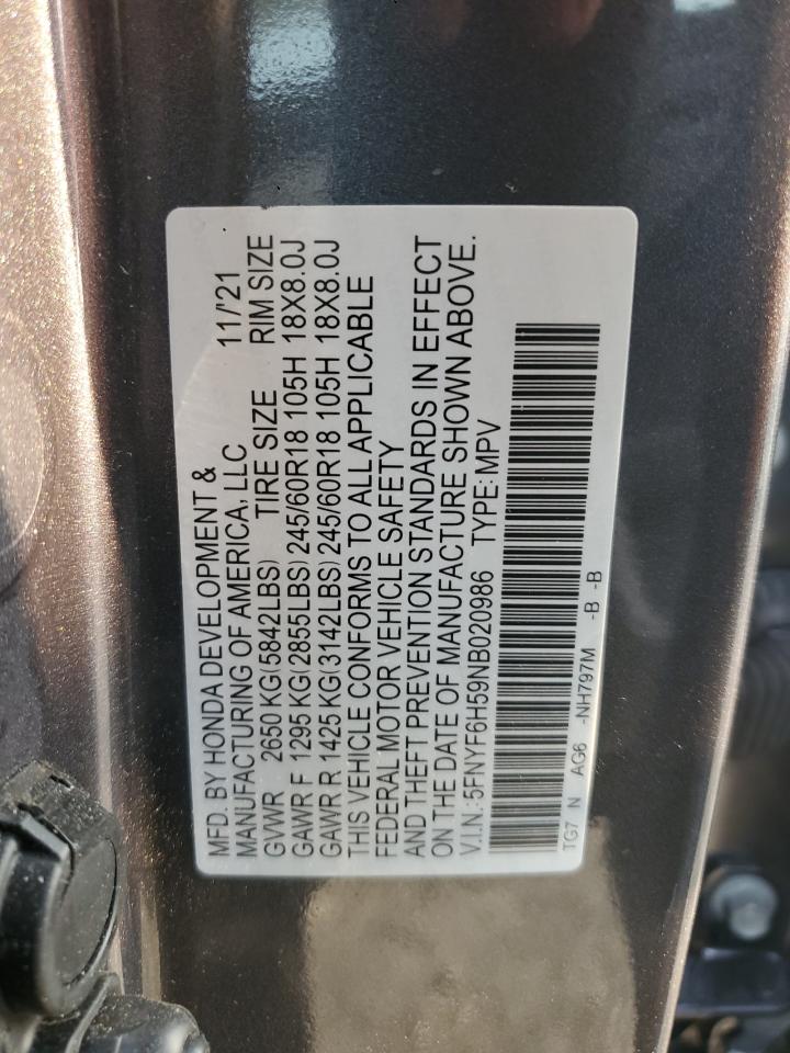 5FNYF6H59NB020986 HONDA PILOT 2022