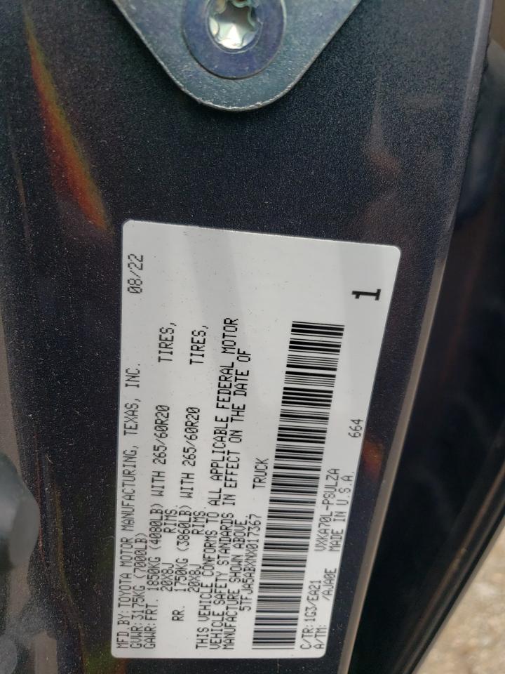 2022 Toyota Tundra Crewmax Limited VIN: 5TFJA5ABXNX017367 Lot: 61625315