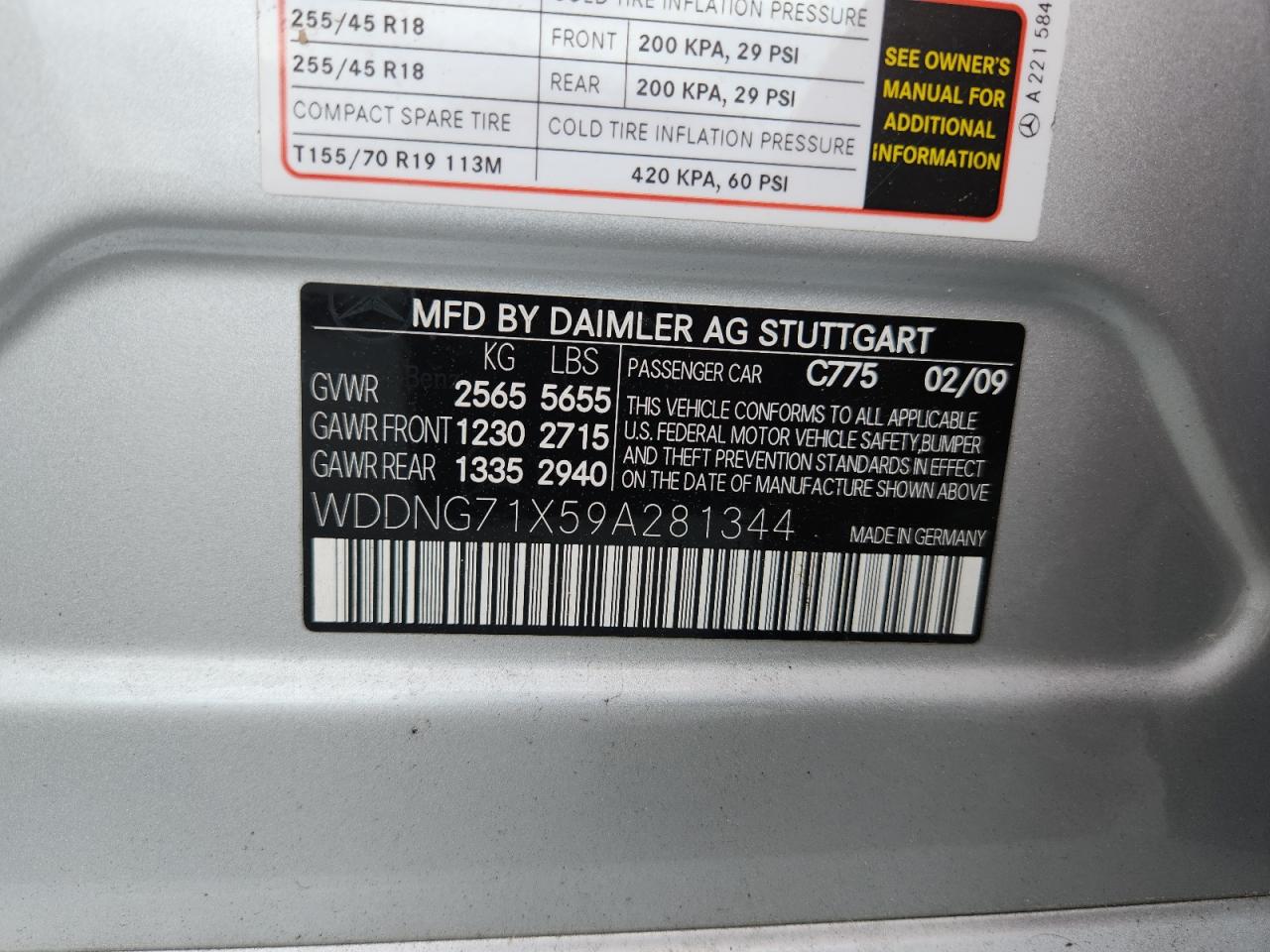2009 Mercedes-Benz S 550 VIN: WDDNG71X59A281344 Lot: 60682555