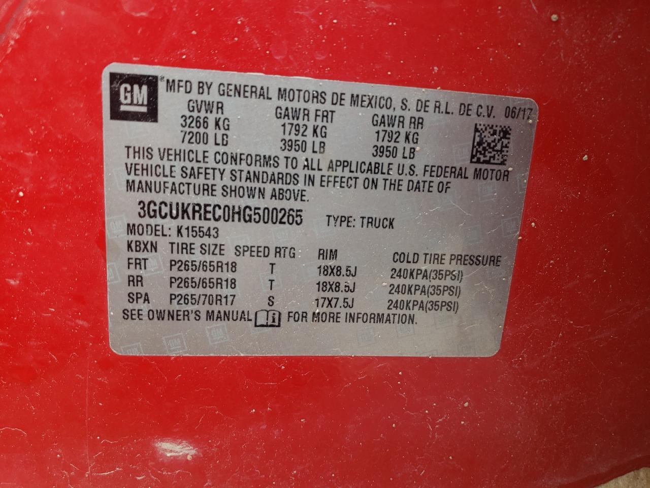 3GCUKREC0HG500265 CHEVROLET ALL Models 2017