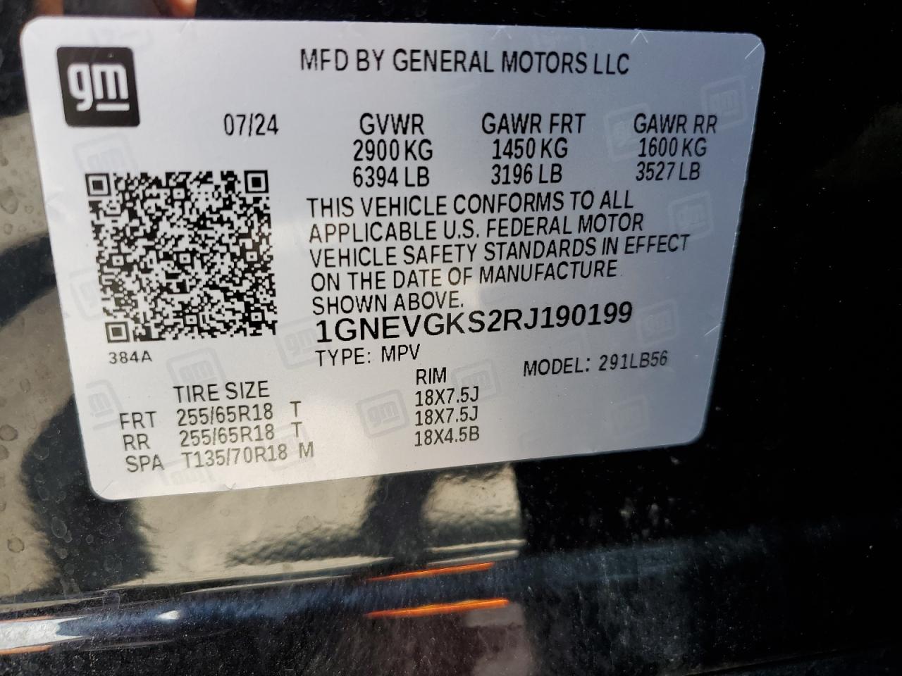 1GNEVGKS2RJ190199 CHEVROLET TRAVERSE 2024