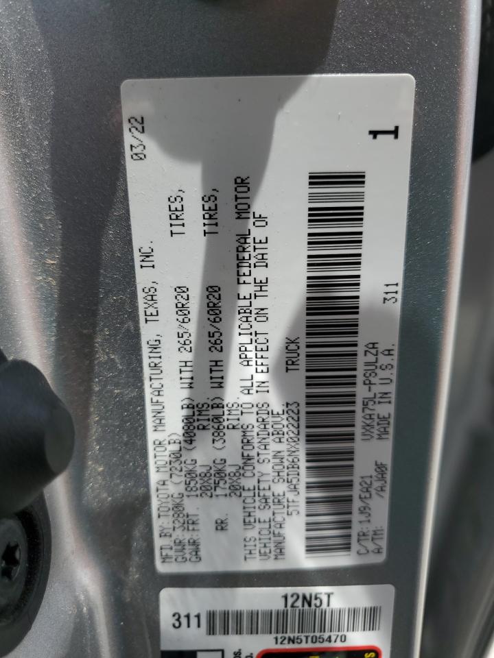 2022 Toyota Tundra Crewmax Limited VIN: 5TFJA5DB6NX022223 Lot: 59928295