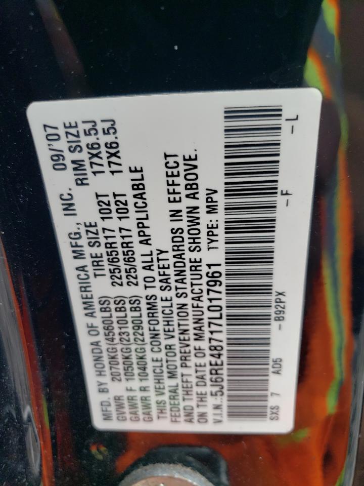 2007 Honda Cr-V Exl VIN: JHLRE48777C094312 Lot: 61185505