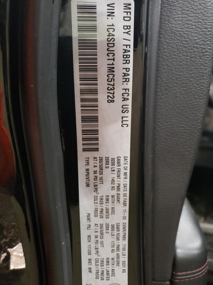 2021 Dodge Durango R/T VIN: 1C4SDJCT1MC573728 Lot: 60901185