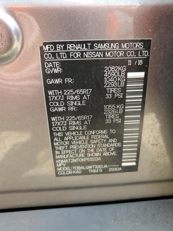 KNMAT2MT0KP515134 NISSAN ROGUE 2019