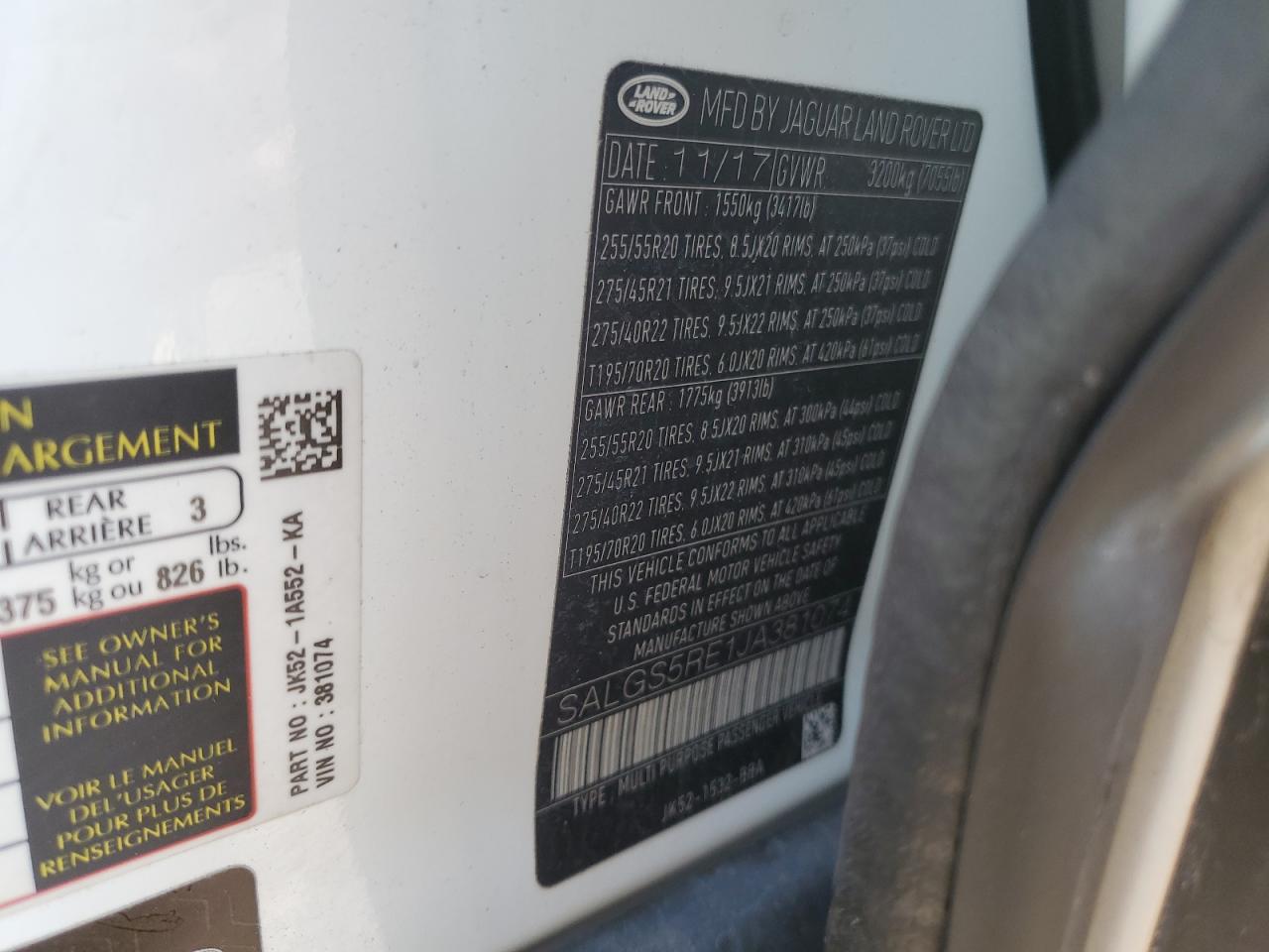 2018 Land Rover Range Rover Supercharged VIN: SALGS5RE1JA381074 Lot: 60603285