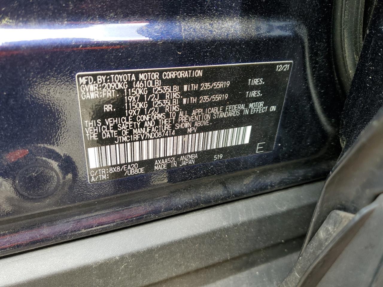 JTMC1RFV7ND087414 TOYOTA RAV4 2022