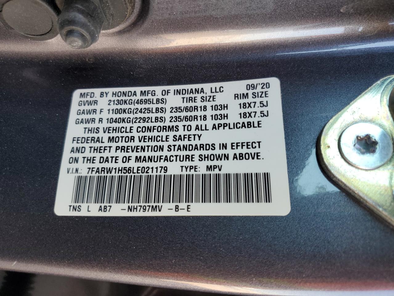 2020 Honda Cr-V Ex VIN: 7FARW1H56LE021179 Lot: 62876715