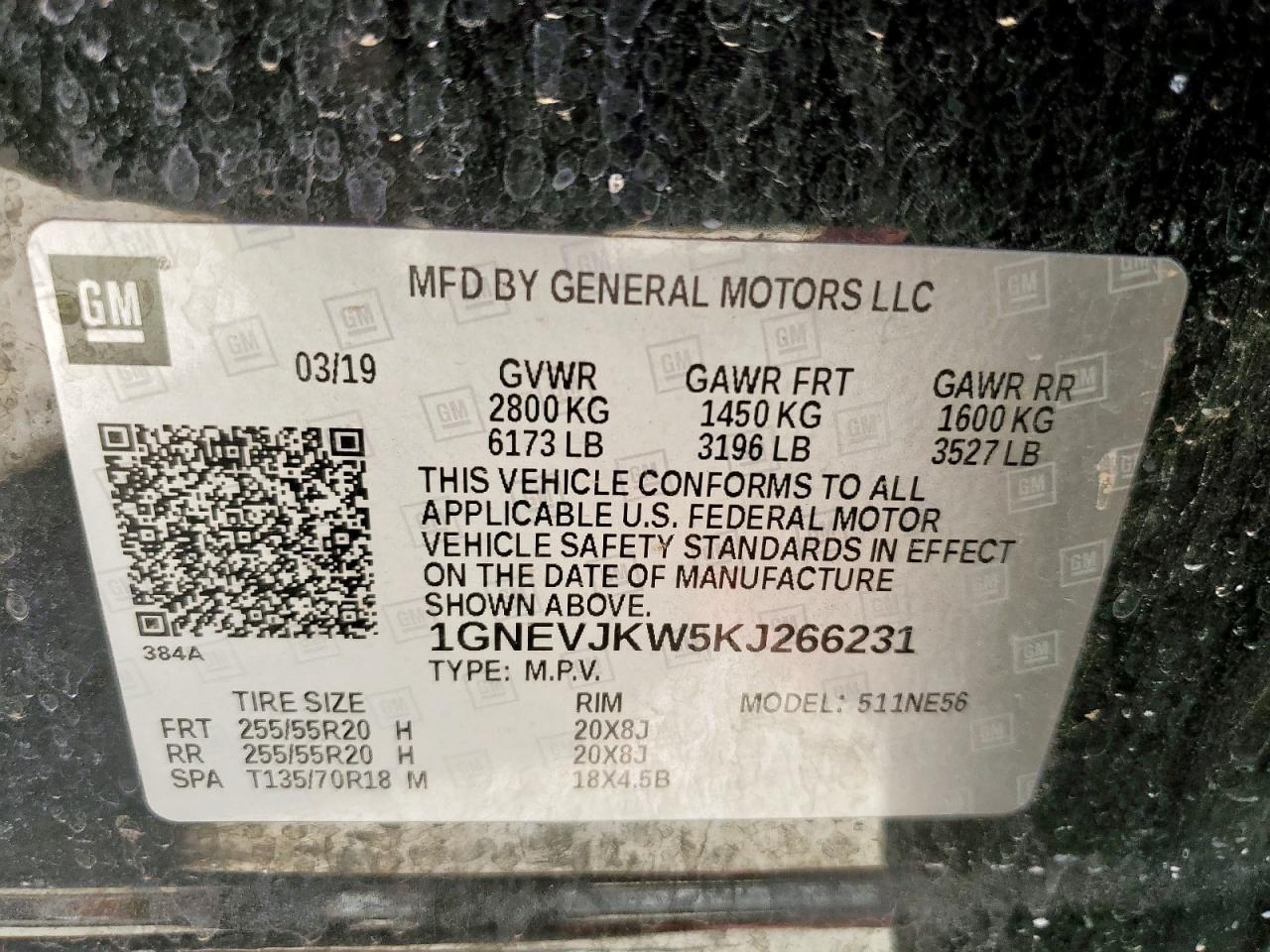 2019 Chevrolet Traverse High Country VIN: 1GNEVJKW5KJ266231 Lot: 61439875