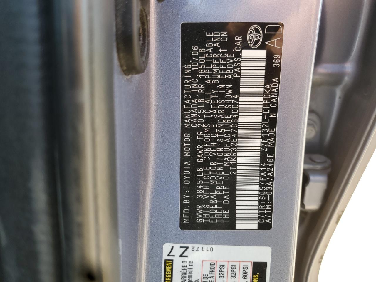 2007 Toyota Corolla Matrix Xr VIN: 2T1KR32E47C640074 Lot: 62013825