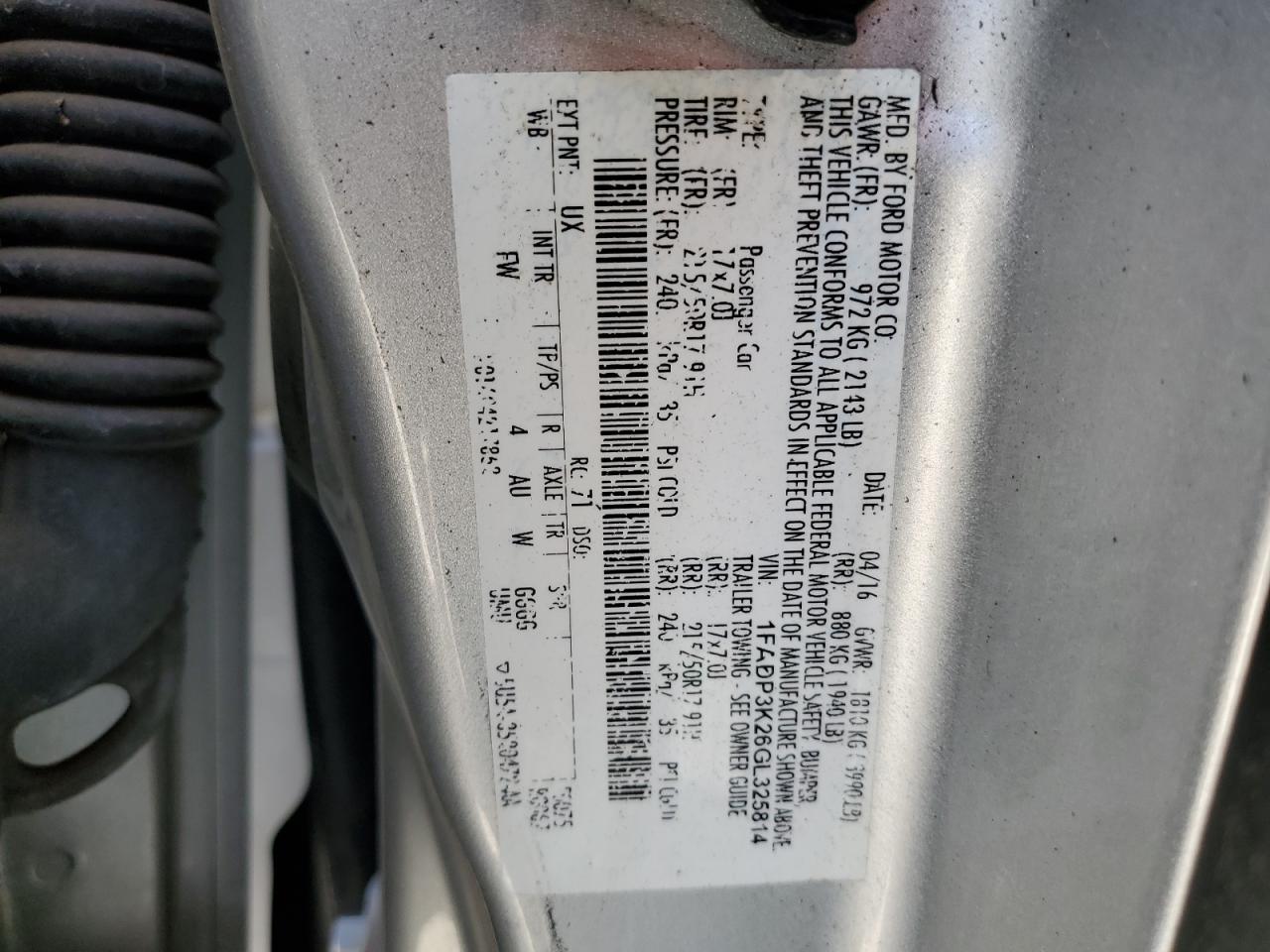 1FADP3K26GL325814 FORD FOCUS 2016