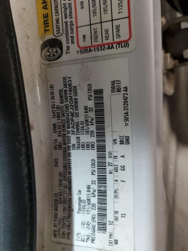 2016 Ford Fiesta Se VIN: 3FADP4EJ2GM190631 Lot: 62826365
