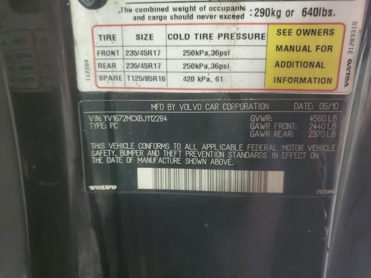 2011 Volvo C70 T5 VIN: YV1672MCXBJ112284 Lot: 58578445