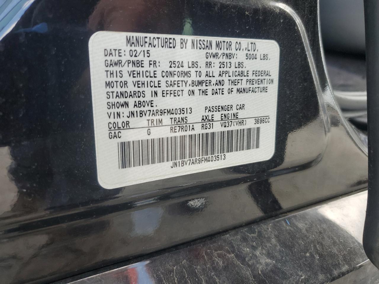 2015 Infiniti Q50 Base VIN: JN1BV7AR9FM403513 Lot: 64045755