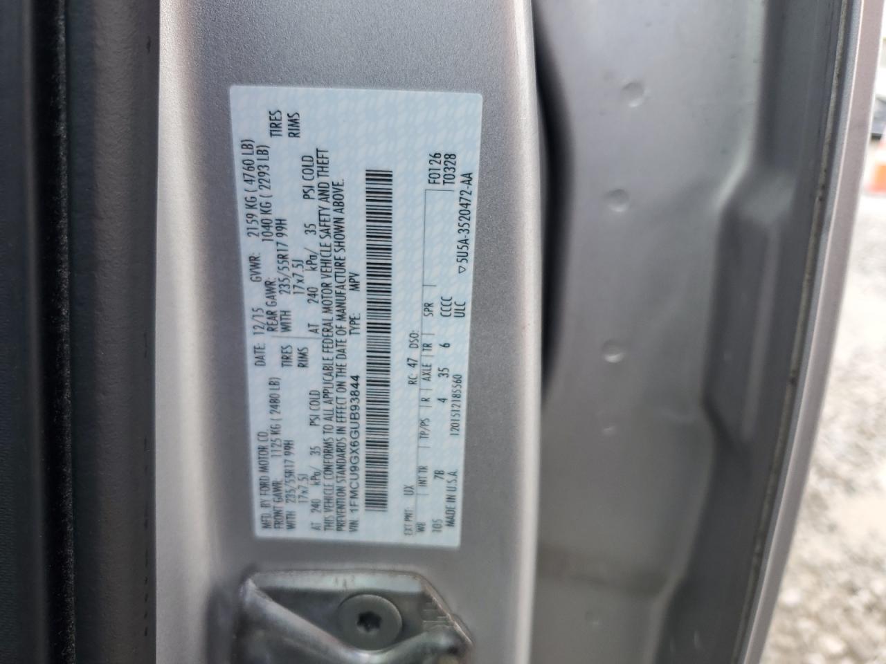 1FMCU9GX6GUB93844 FORD ESCAPE 2016