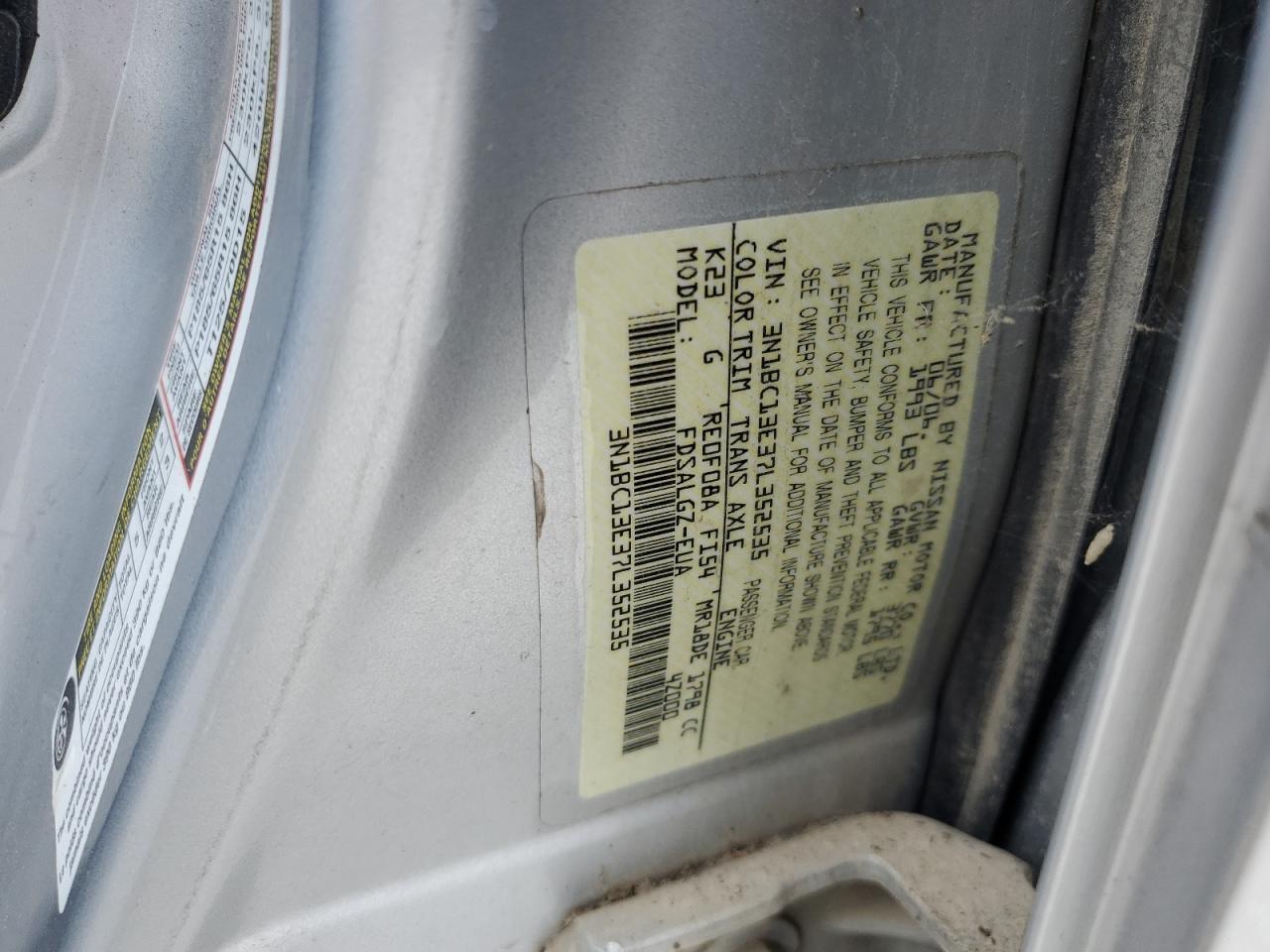 2007 Nissan Versa S VIN: 3N1BC13E37L352535 Lot: 61227095