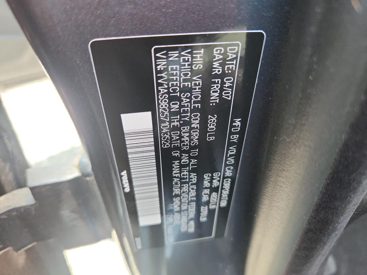 2007 Volvo S80 3.2 VIN: YV1AS982571043529 Lot: 59565475