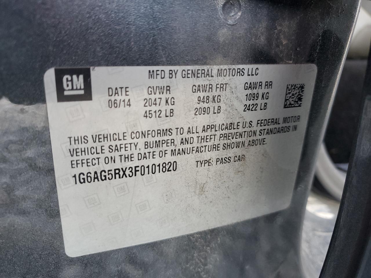 2015 Cadillac Ats VIN: 1G6AG5RX3F0101820 Lot: 61837365