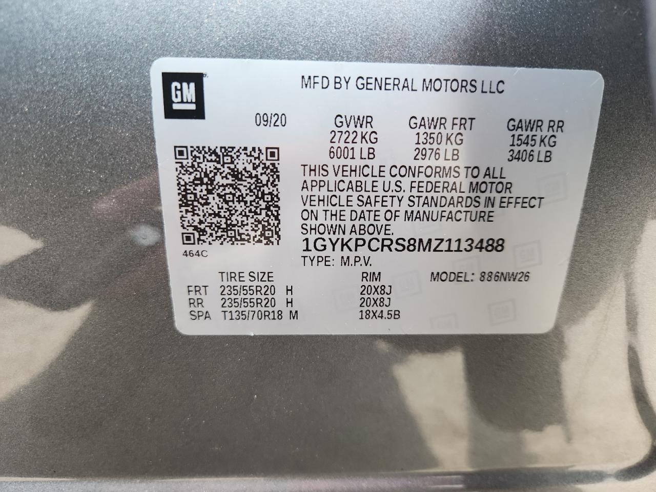 2021 Cadillac Xt6 Premium Luxury VIN: 1GYKPCRS8MZ113488 Lot: 59465095