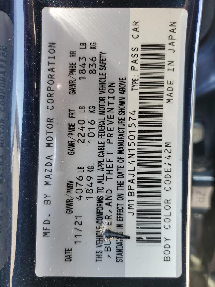 2022 Mazda 3 VIN: JM1BPAJL4N1501574 Lot: 62612875