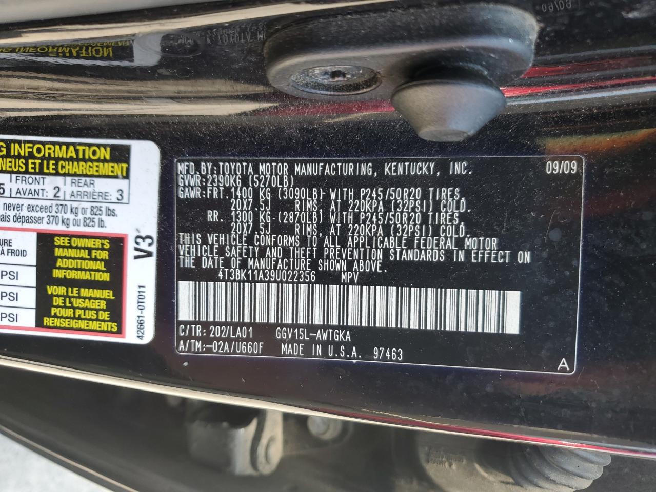 2009 Toyota Venza VIN: 4T3BK11A39U022356 Lot: 61921855