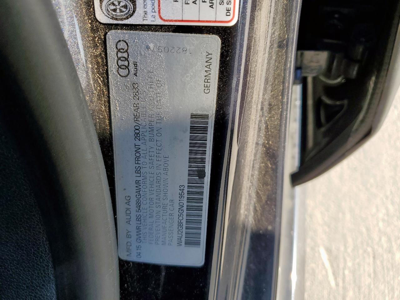 2016 Audi A7 Prestige VIN: WAU2GBFC5GN019543 Lot: 62373515
