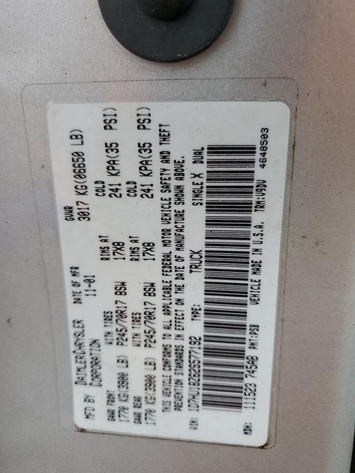 2002 Dodge Ram 1500 VIN: 1D7HU18Z62S577192 Lot: 62658635