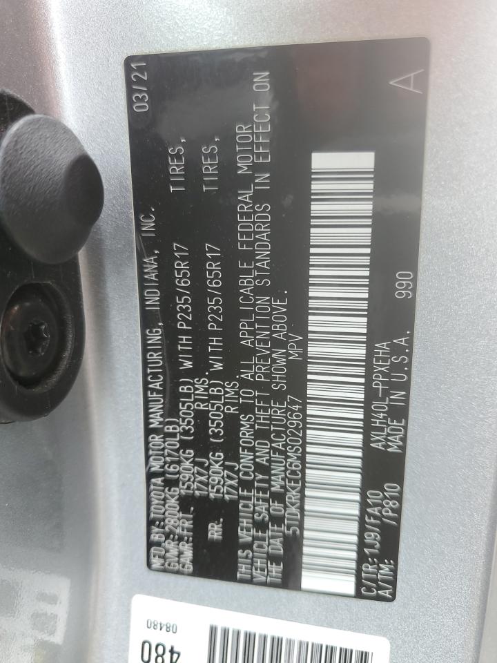 2021 Toyota Sienna Le VIN: 5TDKRKEC6MS029647 Lot: 59199425