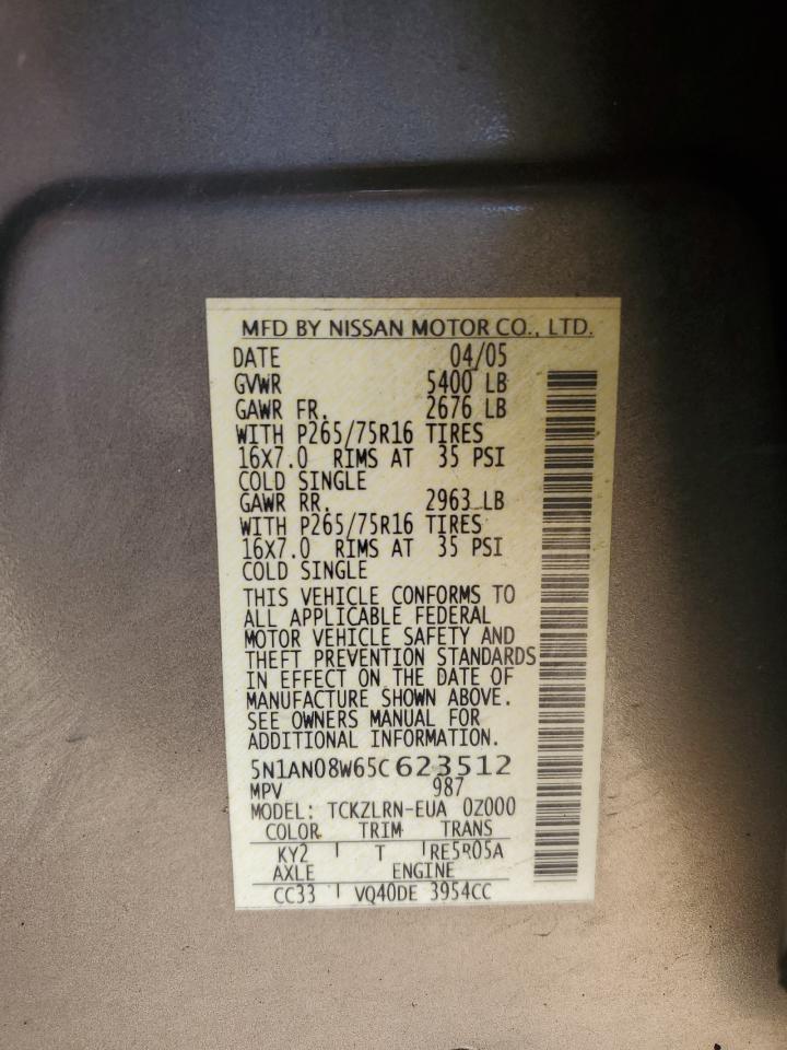 2005 Nissan Xterra Off Road VIN: 5N1AN08W65C623512 Lot: 59135175