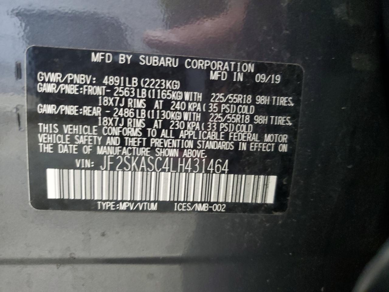 2020 Subaru Forester Limited VIN: JF2SKASC4LH431464 Lot: 62547965